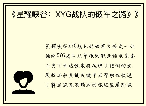 《星耀峡谷：XYG战队的破军之路》》